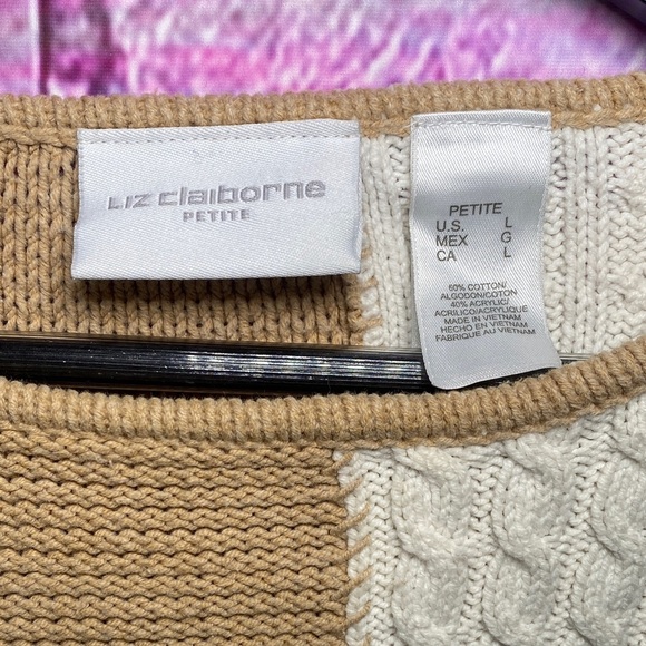 Liz Claiborne Women’s Patchwork Sweater Petite L Colorblock Knit Cotton Pullover - Picture 2 of 7